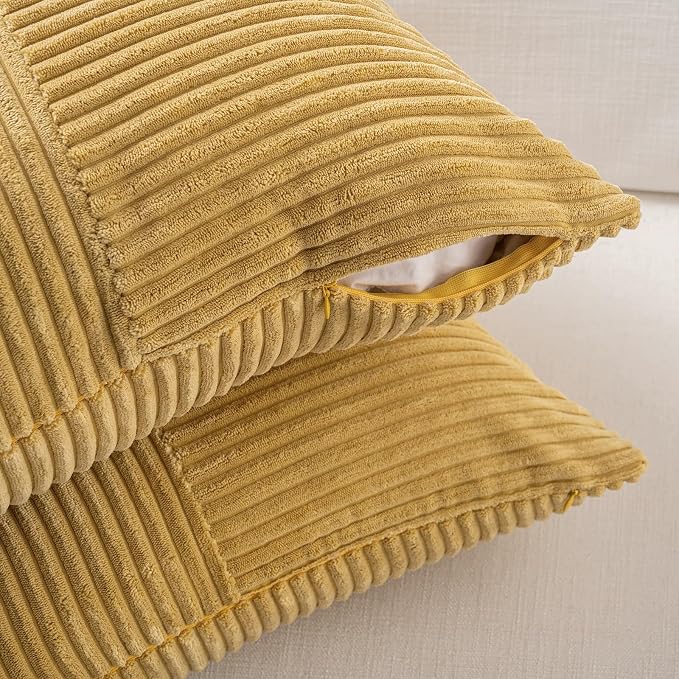 Fancy Homi 2 Packs Mustard Yellow Samll Decorative Throw Pillow Covers 14x14 - Image 3