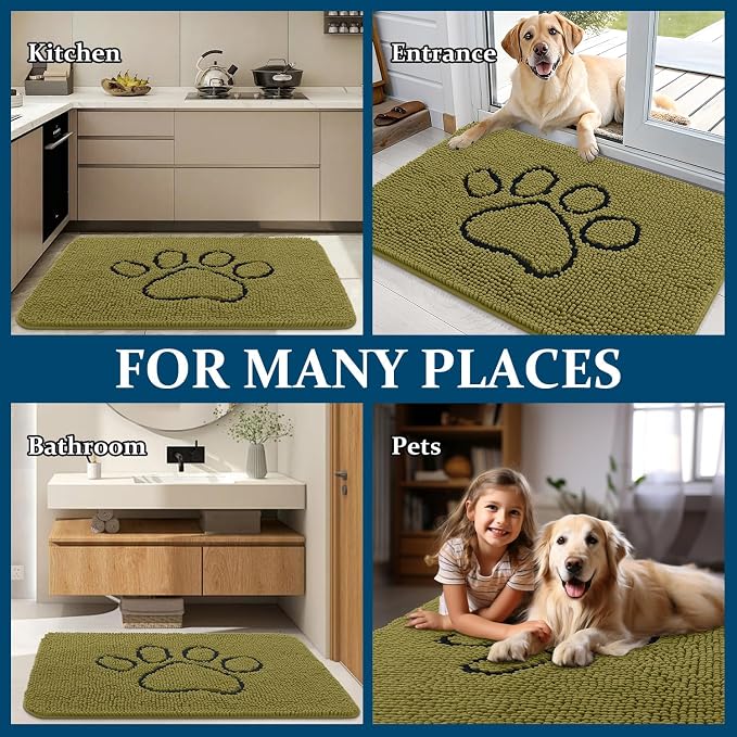 OLANLY Dog Door Mat for Muddy Paws 30x20, Paw Print Design Chenille Mud Mat | - Image 8
