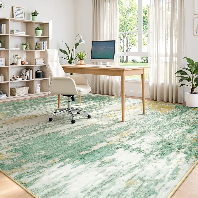 8x10 Area Rug for Living Room, Abstract Washable Large Rugs, Light Green | Soft - Image 6