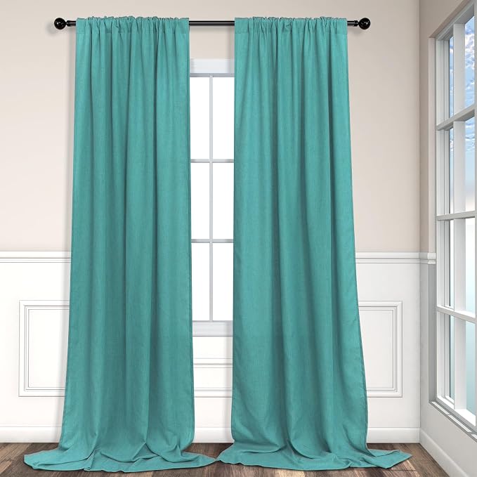 Pitalk Teal Linen Curtains 84 Inches Long 2 Panels Back Tab Rod Pocket Pleated - Image 9