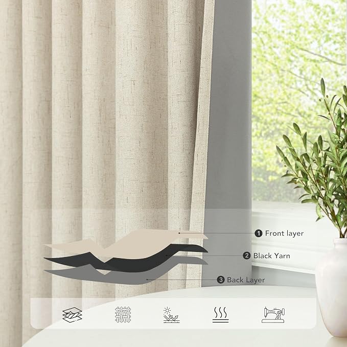 Pitalk 80 Inch Curtains 2 Panel Set Linen Blackout Curtains - Image 7