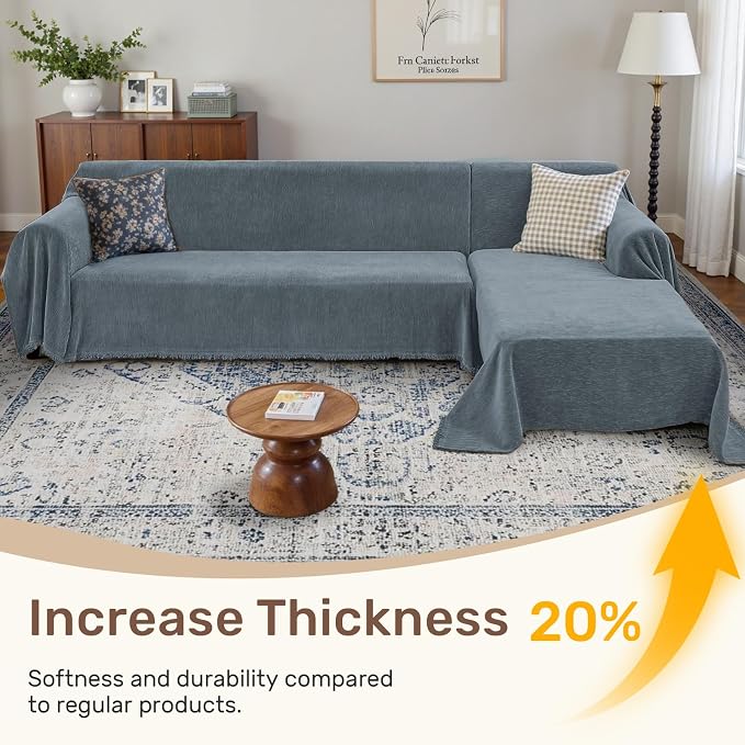 2 Pieces Sectional Couch Covers L Shaped Cover XXXL Dusty Blue | Thick Washable - Image 3