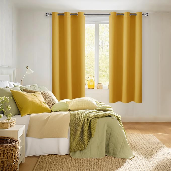 Blackout Curtains for Bedroom, 42 x 63 Inches Length Mustard Yellow | Thermal - Image 6