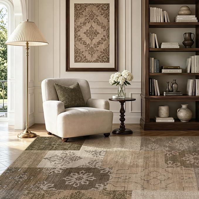 UERMEI 8x10 Area Rug for Living Room, Washable Brown Modern Geometric Patchwork - Image 3