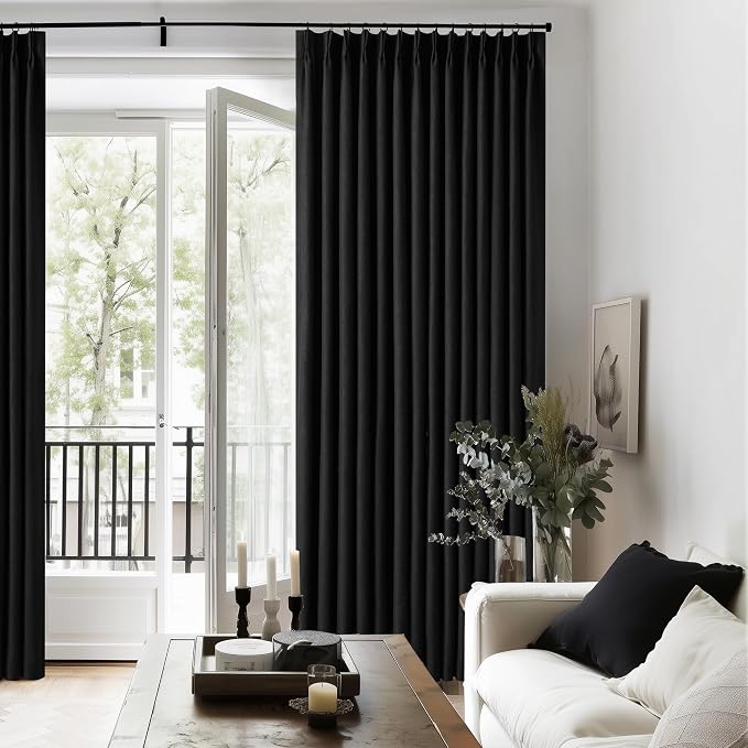 Black 100% Blackout Pinch Pleat Linen Curtains 108 Inches Long - Image 7