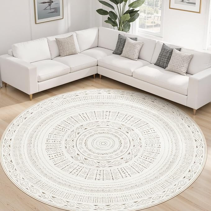 cotiled 8x8 Round Rug 8ft Circle Living Room Boho Area Rugs | Washable Foldable - Image 8