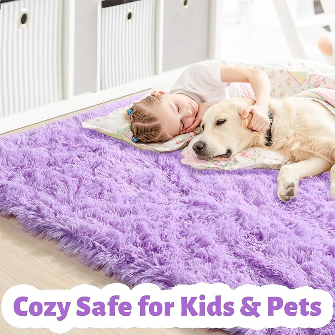 Amdrebio Purple Furry Shag Area Rug 5x8 - Image 2