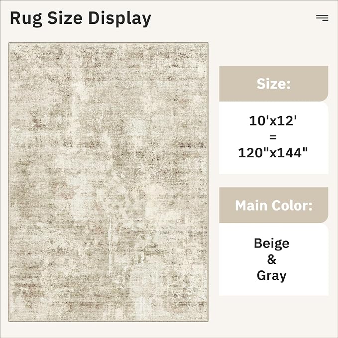 Soalmost 10x12 Area Rugs for Living Room Washable Rug Abstract Beige/Gray | - Image 5