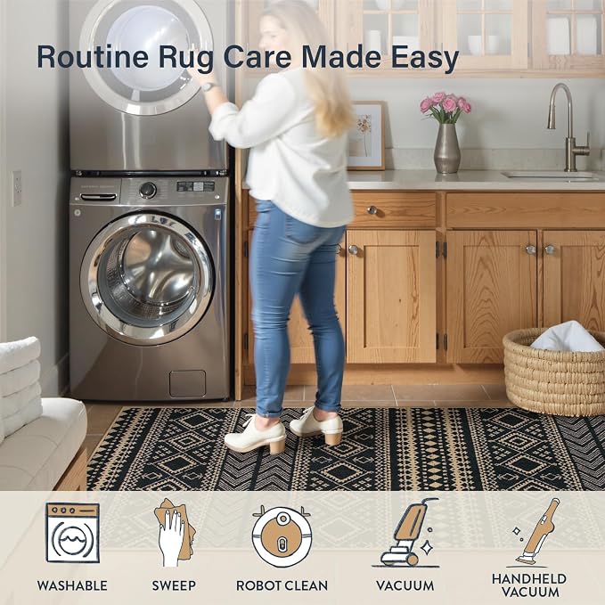 Lahome Boho Kitchen Runner Rug, 2x8 Easy Jute Laundry Room Rug | Black - Image 5