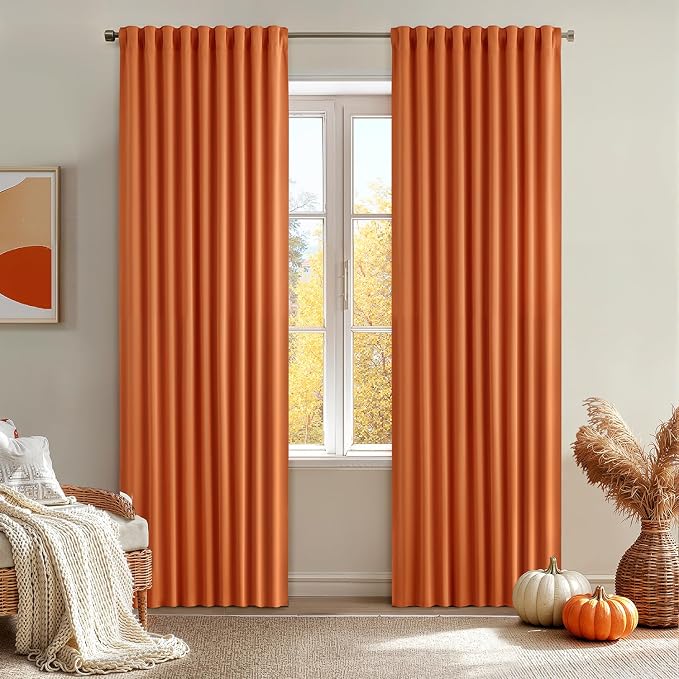 MIULEE Fall Orange Back Tab Blackout Curtains 52x84 Inch Length 2 Panel Set | by MIULEE