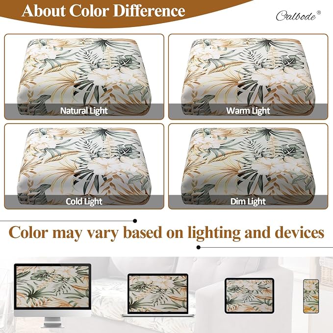CALBODE 8Pcs Stretch Patio Cushion Cover, Tropical Floral and Leaf Pattern Sofa - Image 6