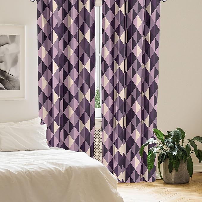 Ambesonne Geometric Window Curtains, Abstract Triangles with Dark and Pale Color Shades, Lightweight Decor 2-Panel Set with Rod Pocket, Pair of - 28" x 95", Dark Purple