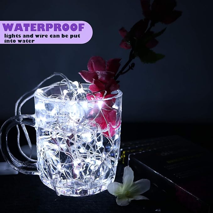 6 Pack Fairy Lights Battery Operated Mini String Lights with Timer 2PCS Remote 6.5ft 20LED Cool White Firefly Lights Waterproof Silver Wire Twinkle Lights DIY Mason Jar Wedding Party Christmas Decor