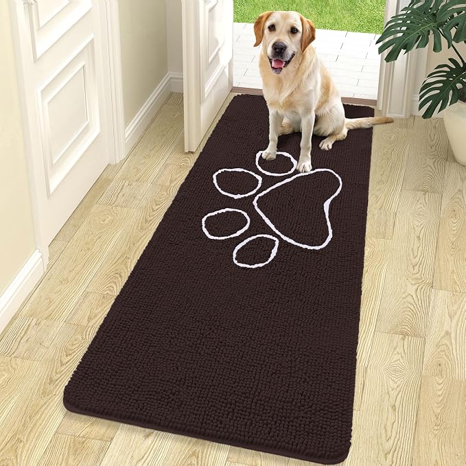 OLANLY Dog Door Mat for Muddy Paws 70x24, Paw Print Design Chenille Mud Mat | by OLANLY