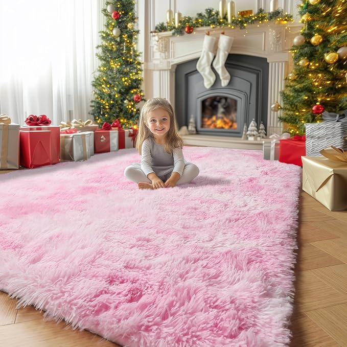 Amdrebio Pink White Fluffy Kawaii Area Rug 4x6 - Image 7