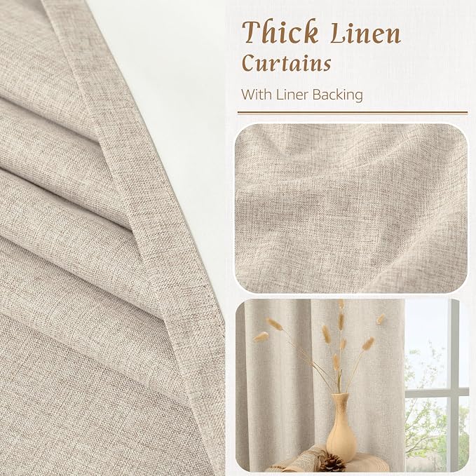 Full Blackout Linen Curtains for Kitchen Windows Over Sink 30 Inches | Oatmeal - Image 8