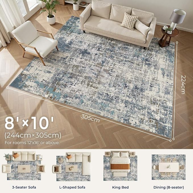 DMOYEST Area Rug Living Room Rugs 8x10 Washable Abstract Carpet | Neutral - Image 2