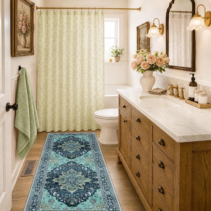 RELEANY Washable Area Rug, Runner 2'x6', Teal | Non-Slip, Water Repellent - Image 2