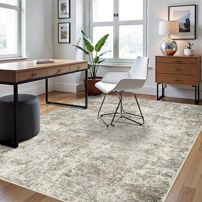 5x7 Area Rugs for Living Room Washable Bedroom Dining Room Beige Brown | Modern - Image 3