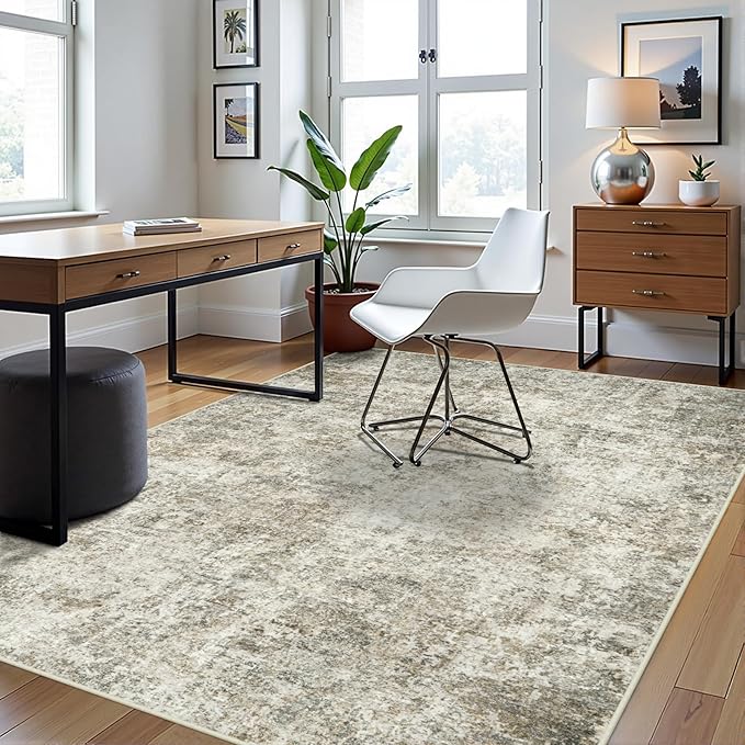 5x8 Area Rugs for Living Room Washable Bedroom Dining Room Beige Brown | Modern - Image 3