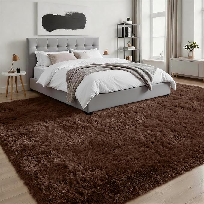 8x10 Area Rug Living Room Bedroom: Fluffy Plush Shag Carpet Brown | - Image 3
