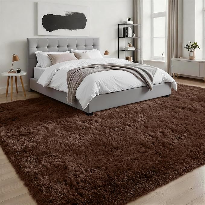 9x12 Area Rug Living Room Bedroom: Fluffy Plush Shag Carpet Brown | - Image 3