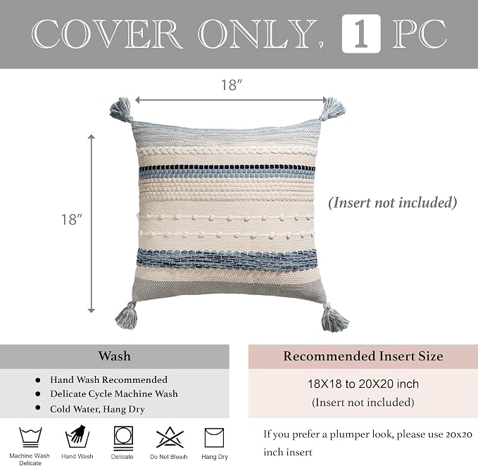 Coastal Blue Boho Decorative Throw Pillow Cover 18x18 Modern Bohemian Accent - Image 5