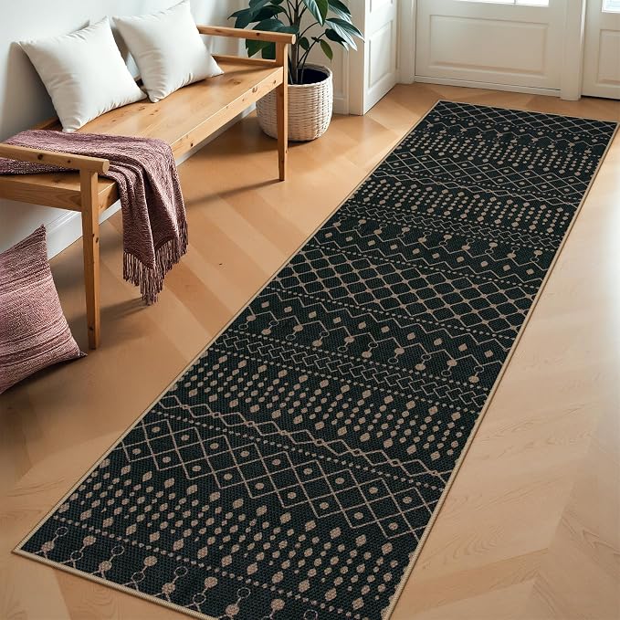 Lahome Moroccan Easy Jute Washable Runner Rug, 2x8 Black Kitchen Runner | - Image 2