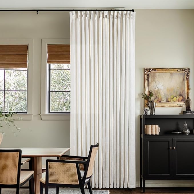 Natural Extra Wide Pinch Pleat 100 x 108 Inch Linen Curtains | Cream Ivory - Image 9