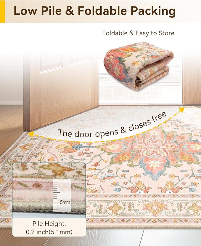 RELEANY Washable Area Rug, Water Repellent, Pet Friendly, Vintage Floral Boho - Image 6