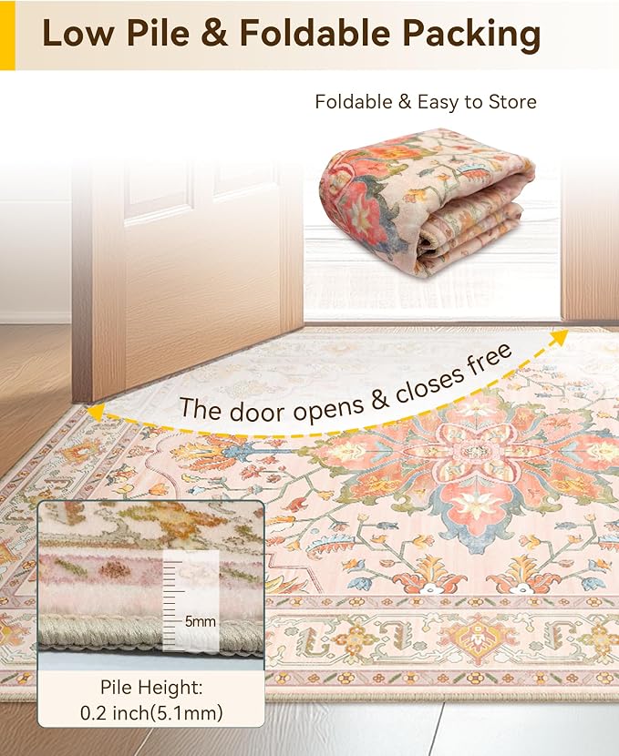 RELEANY Washable Area Rug, Water Repellent, Pet Friendly, Vintage Floral Boho - Image 5