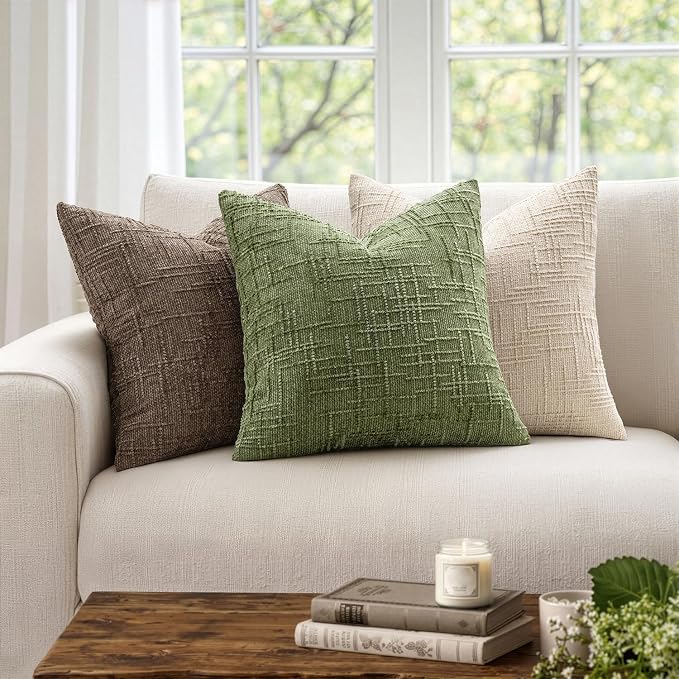 MIULEE Chenille Textured Throw Pillow Covers Sage Green 18x18 Set of 2 | Slubby - Image 4