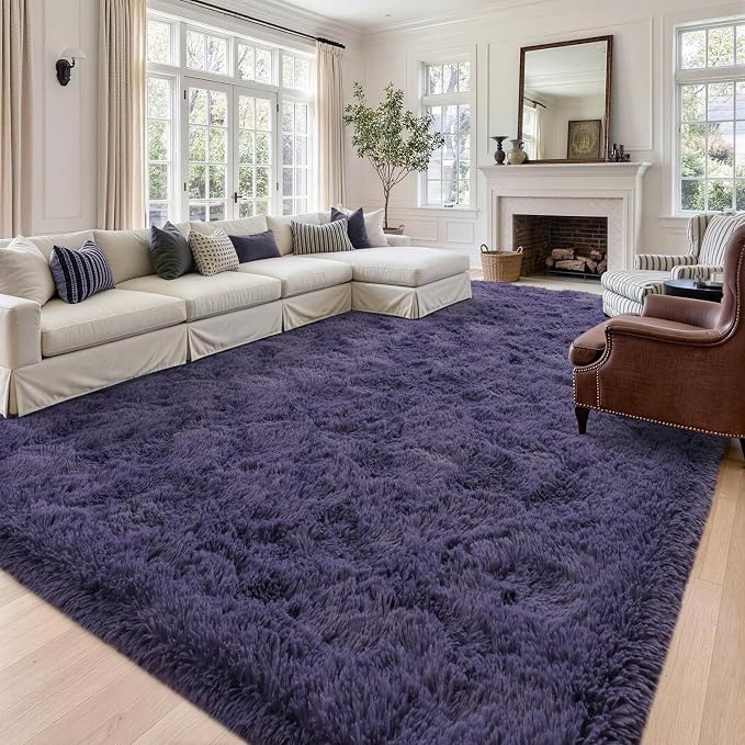 8x10 Extra Large Taro Purple Fluffy Area Rug Non-Slip - Image 2