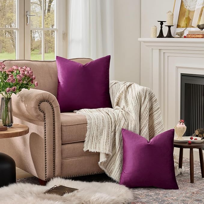 GIGIZAZA Velvet Pillow Covers 26x26 Decorative Pillows Pack of 2 Purple | Throw - Image 7