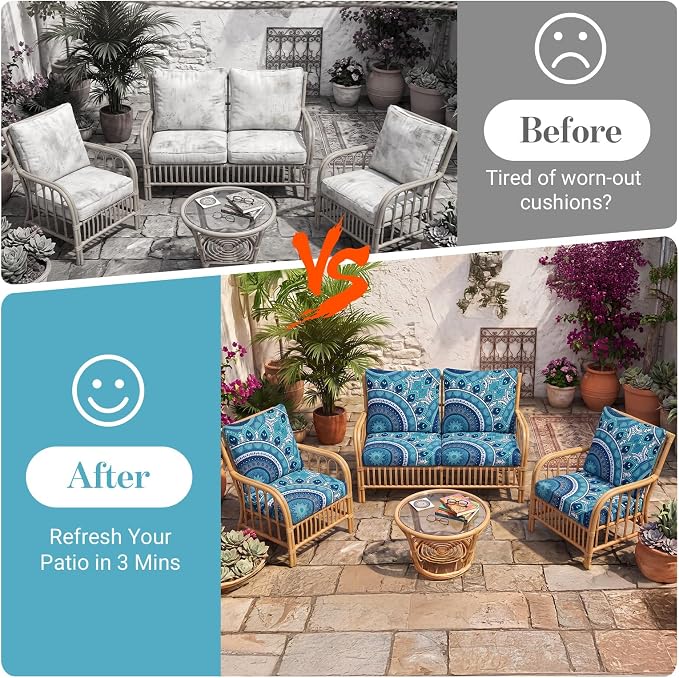 8Pcs Patio Cushion Covers Stretch Outdoor Furniture Protector Slipcovers | - Image 5