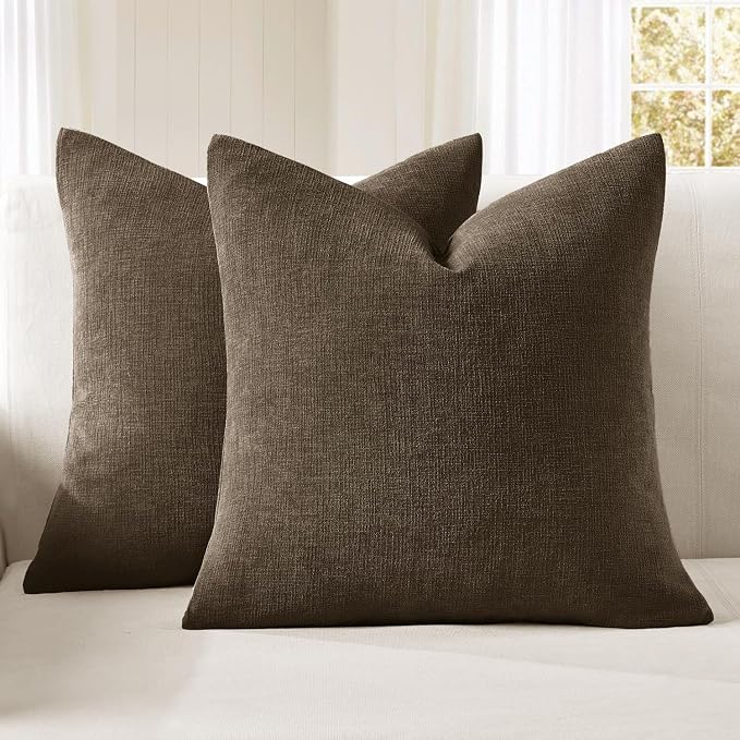 MIULEE Chocolate Brown Chenille Couch Throw Pillow Covers, 20x20 | Set of 2 by MIULEE