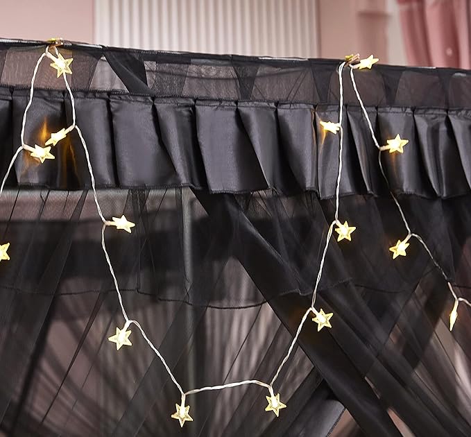 Mengersi Black Bed Canopy, 4 Corner Post Bed Canopy Curtains, Quick and Easy Installation for King Size Beds