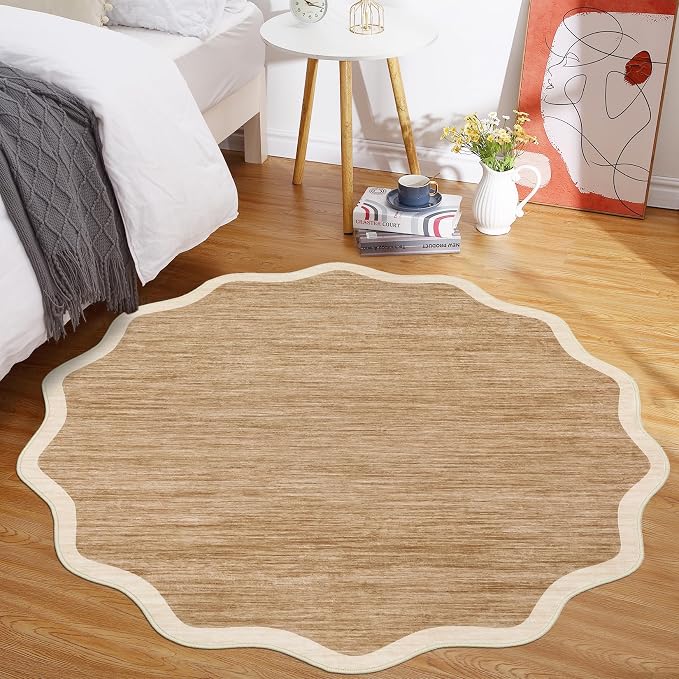 GarveeHome Scalloped Washable Round Rugs 4ft Non-Slip Soft Ultra-Thin | Small - Image 3