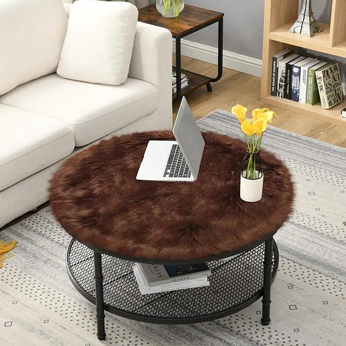 3ft Small Round Brown Rug, Thick Furry Fluffy Carpet - Image 6