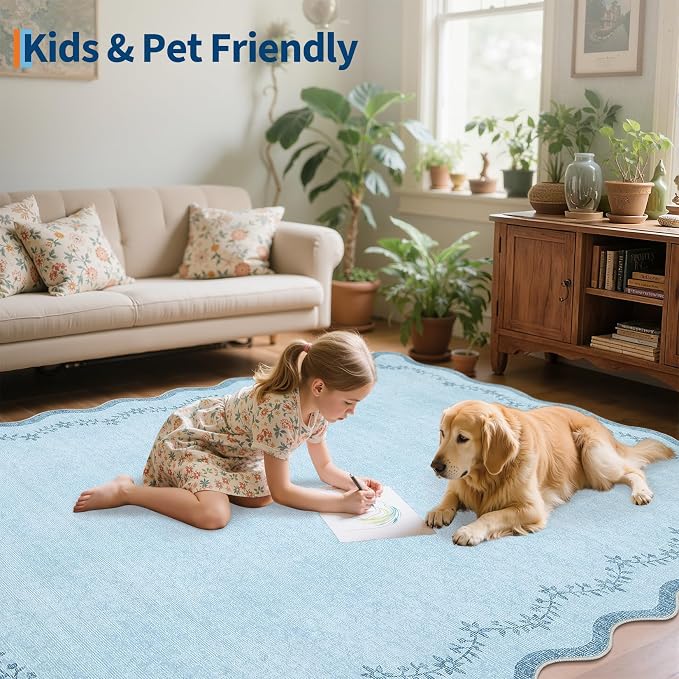 GarveeHome 4x6 Scalloped Washable Area Rug Blue Nursery Kids Bedroom Rug | Soft - Image 4