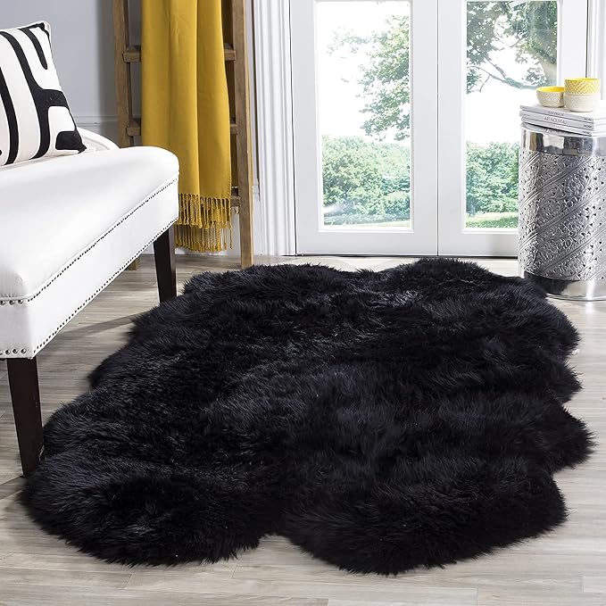 HUAHOO Premium Genuine Sheepskin Rug Black Real Australia Sheepskin Natural by HUAHOO