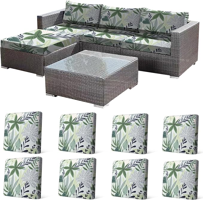 CALBODE 8 Pcs Stretch Indoor/Outdoor Seat Cushion Covers, Washable Reusable by CALBODE