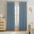2 PCs Dusty Blue Pleat Wide Drapes by KEQIAOSUOCAI