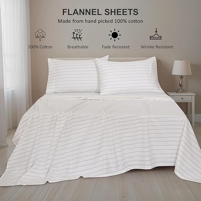 RUVANTI Flannel Sheets Full Size - 100% Cotton Double Brushed Bed Sheets Set, Deep Pockets 16 Inches, All Seasons Breathable & Extra Soft Full Sheets, Warm & Cozy, 4 Piece, Running Dots