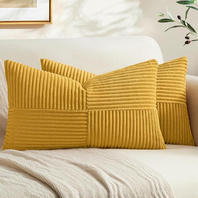 MIULEE Mustard Yellow Decorative Lumbar Throw Pillow Covers 12x20 in 2 Pack | by MIULEE