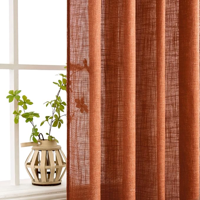 MIULEE Rust Fall Linen Curtains 52x96 Inch 2 Panels - Image 5
