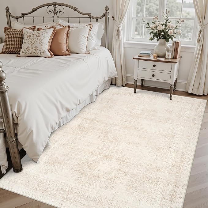6x9 Area Rugs Living Room: Bedroom Neutral Washable Carpet Beige | Large - Image 2