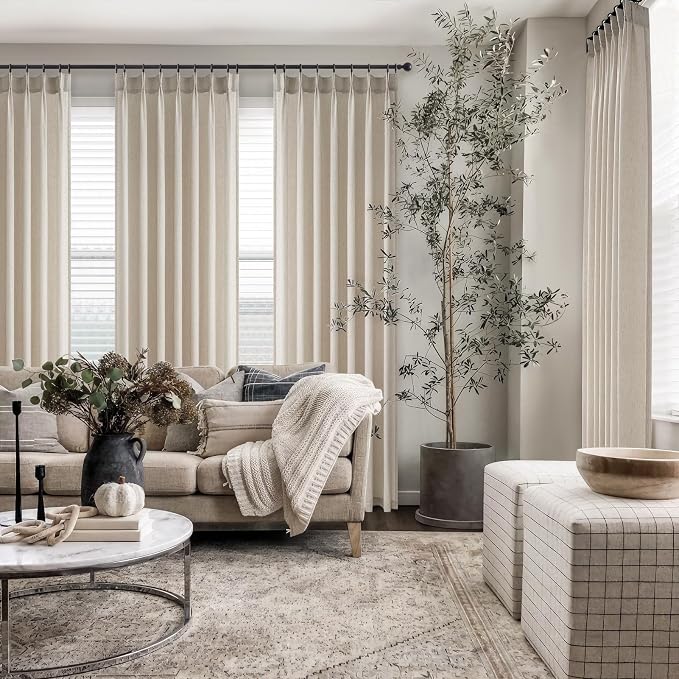 100 Inches Long Oatmeal Colored Pinch Pleat Sheer Curtains - Image 7