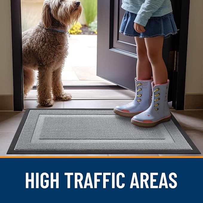 OLANLY Front Door Mat Outside 33x21, All-Season Heavy-Duty Rubber Doormat | Ash - Image 6