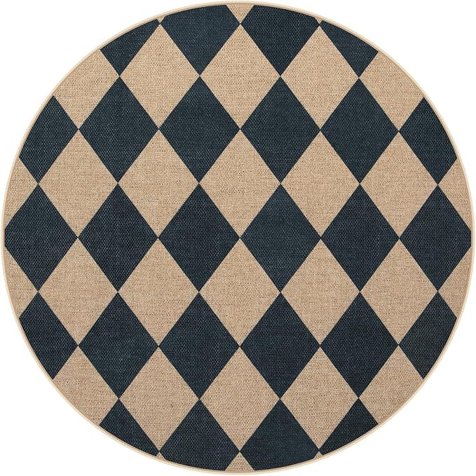 Lahome Checkered Easy Jute Round Rug 4ft, Outdoor Entryway Rug Washable | Black - Image 8